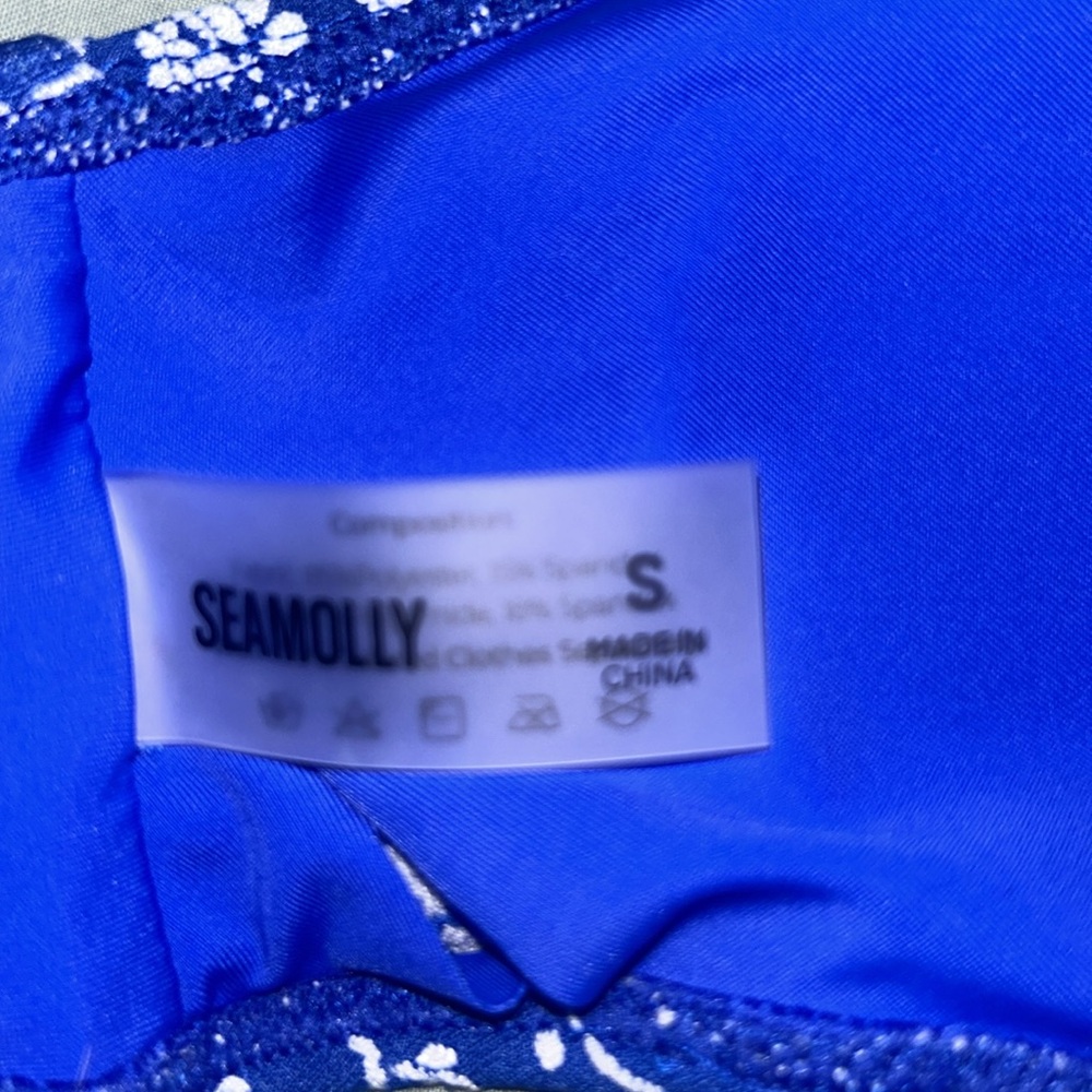 SeaMolly floral-jacquard-drawstring-tied-cheeky-bikini-set Blue/White Bikini Set - Picture 4 of 5